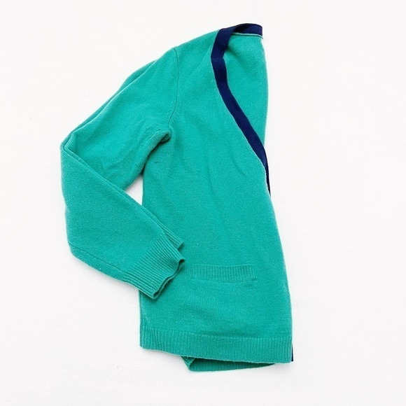 Wallace Merino Wool Varsity Cardigan Green Blue Piping SZ L - Picture 3 of 6